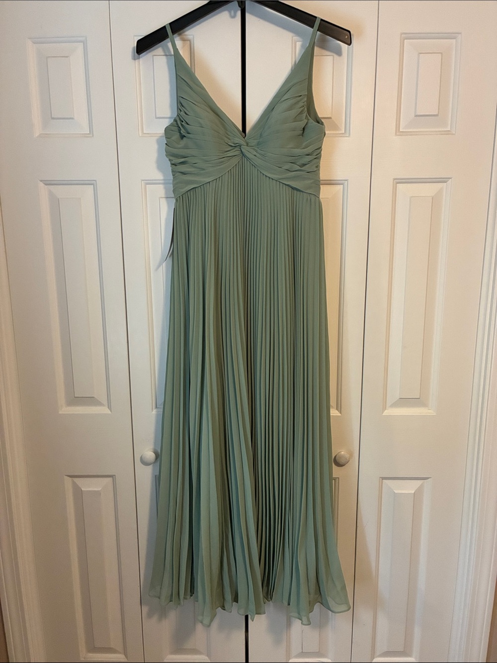 Azazie Strapless Pleated Dress in Sage